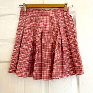 Pink, plaid, pleated mini skirt